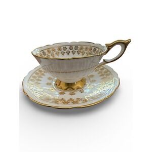 Vintage Royal Stafford Bone China Teacup Saucer Gold Jeweled Floral Replacement